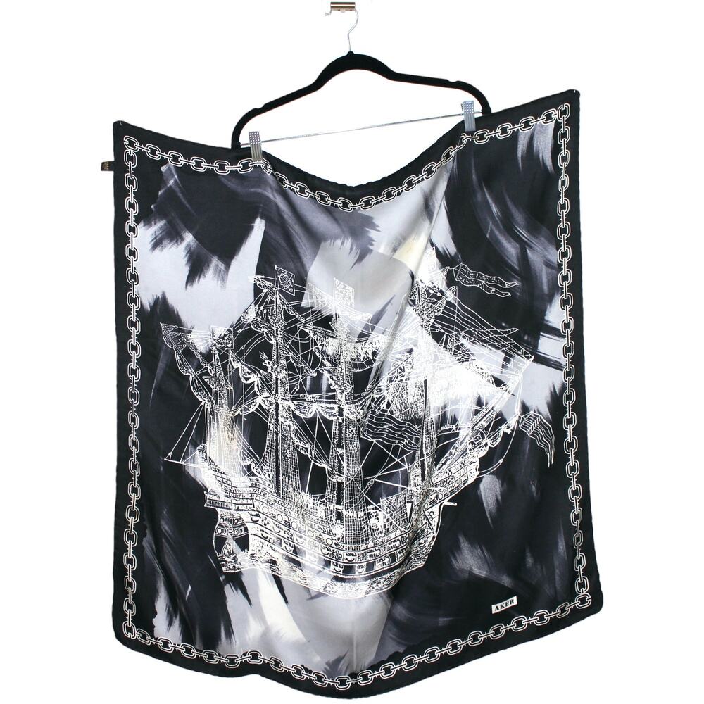 AKER 100% Silk Black and White Multi Color Patterned